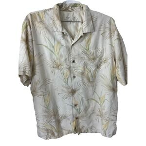 Tommy Bahama Shirt Mens XL Yellow Floral Short Sleeve 100%‎ Silk Lightweight